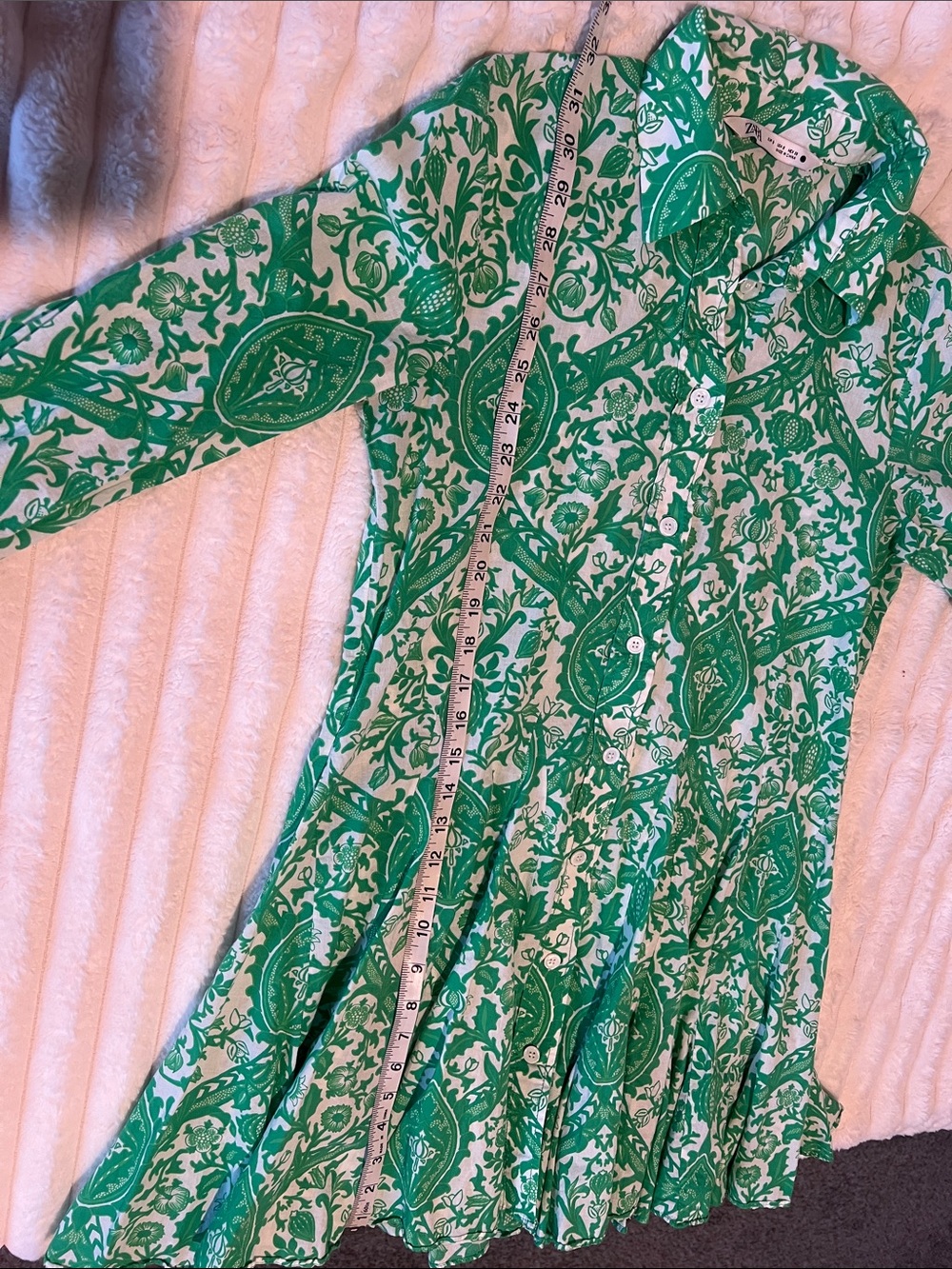 Zara Green and White Printed Button-Front Dress - Picture 2 of 7